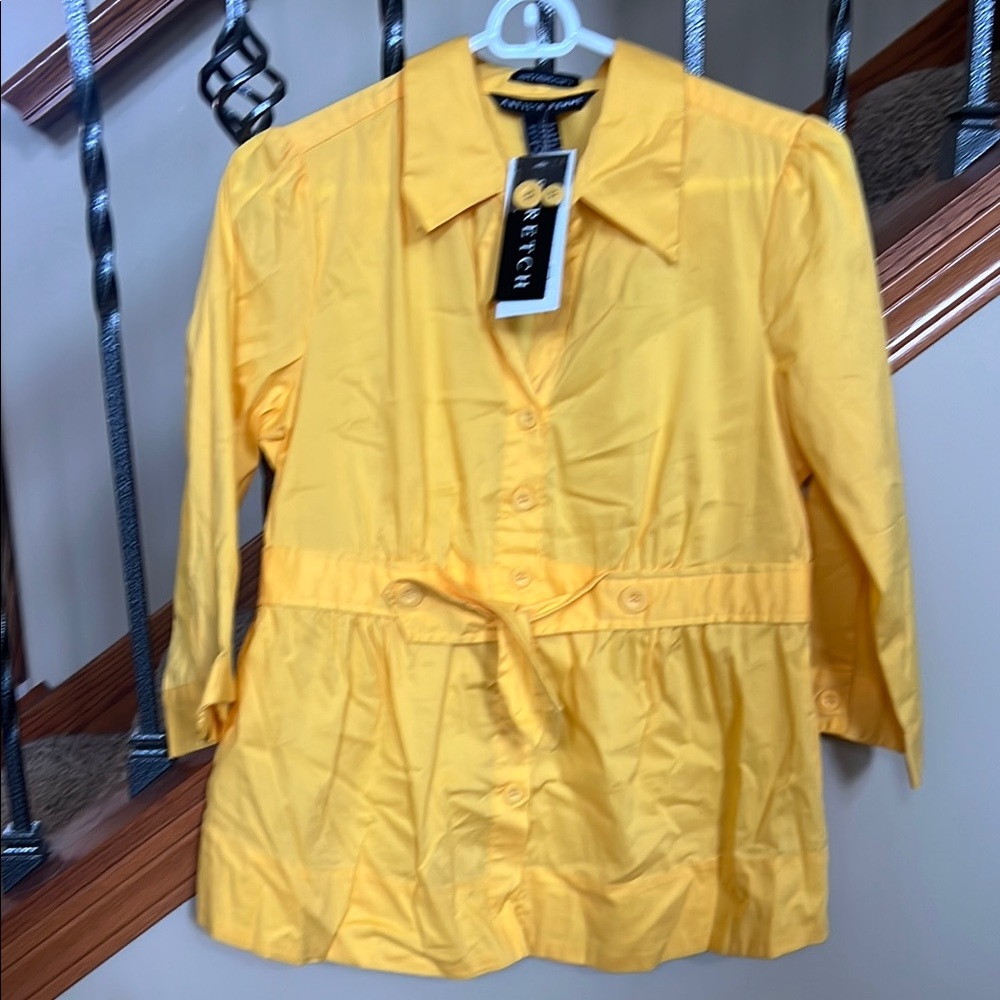 Yellow Peplum Blouse with Notched Collar